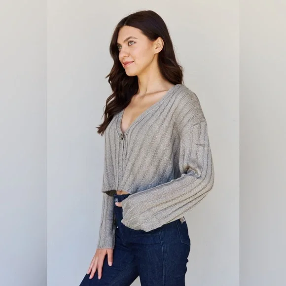 Flared Sleeve Button Cropped Cardigan - Picture 3 of 10